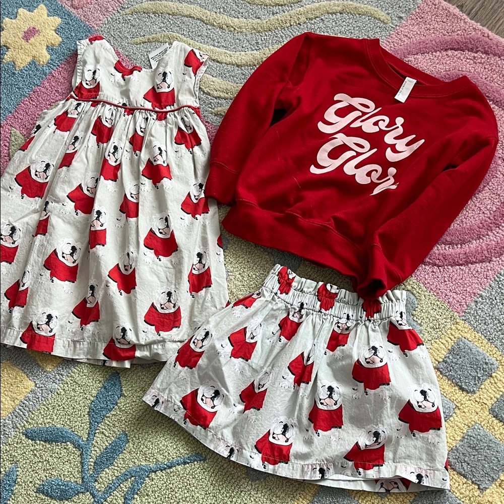 Red and White Dog Print Dress and Skirt Set